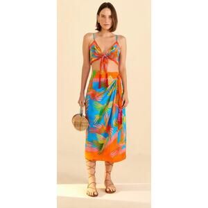 Farm Rio NEW Painted Birds Scarf Midi Skirt, Small